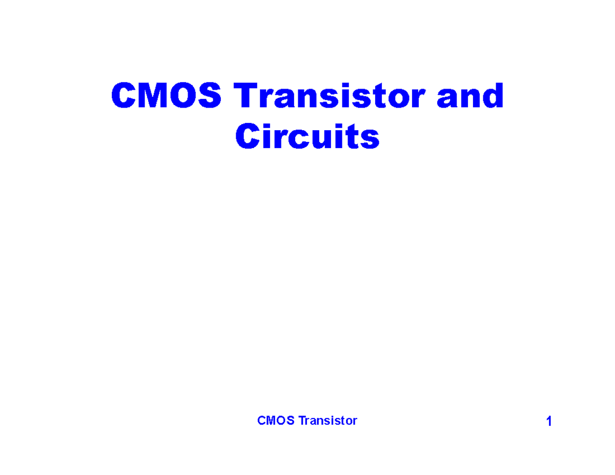 Ch02 CMOS Transistor and Circuits: Key Concepts and Characteristics ...