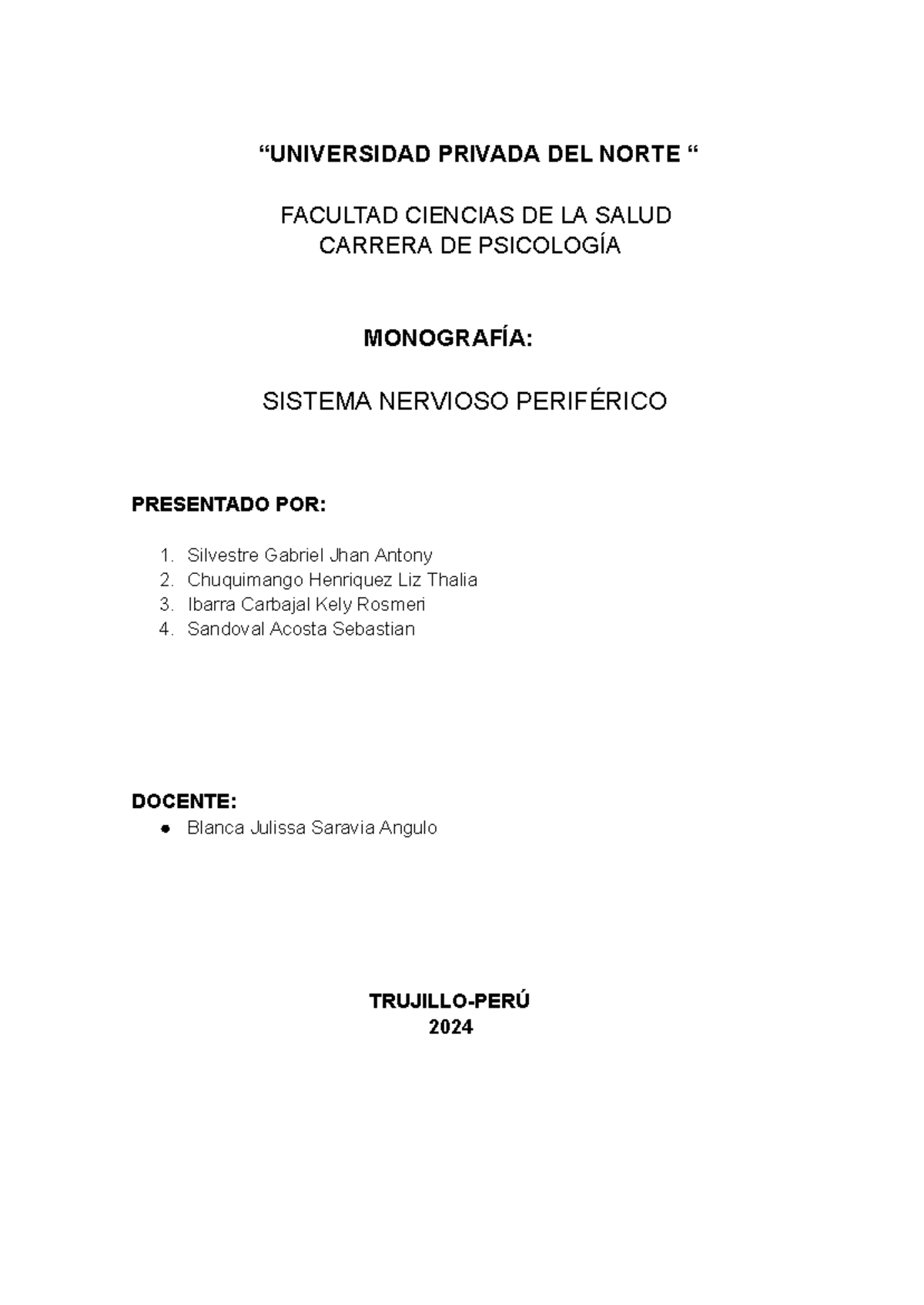 Monografía del Sistema Nervioso Periférico - Psicología 2024 - Document Preview
