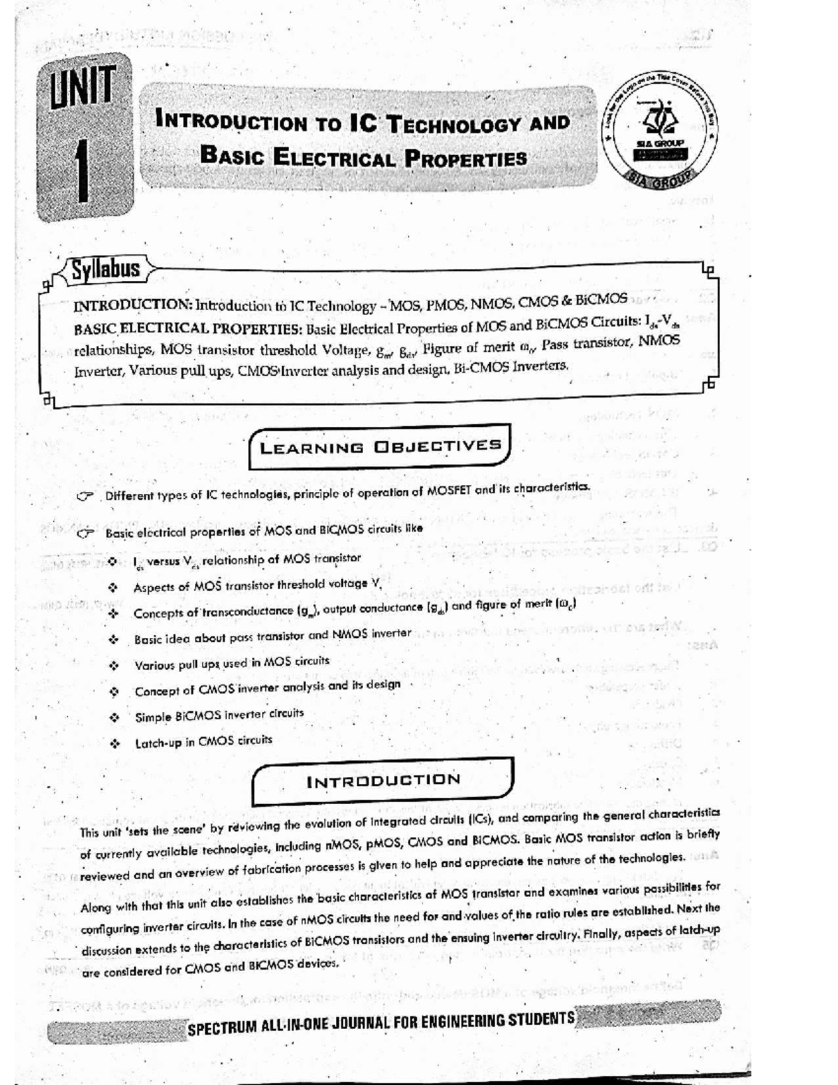VLSI Design UNIT-1: Introduction to IC Technology & Electrical ...