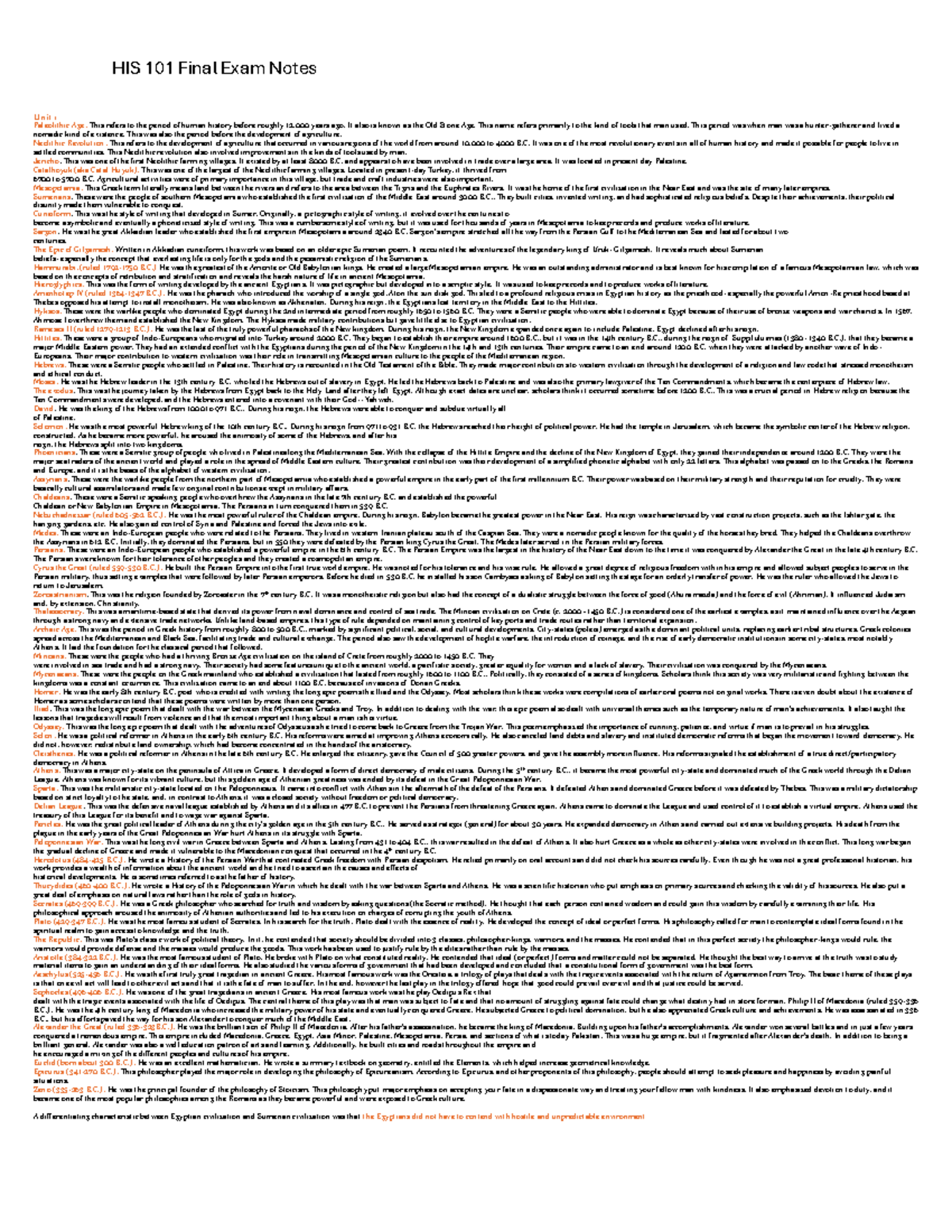 HIS 101 Final Exam Comprehensive Study Notes - Unit 1 Paleolithic Age ...