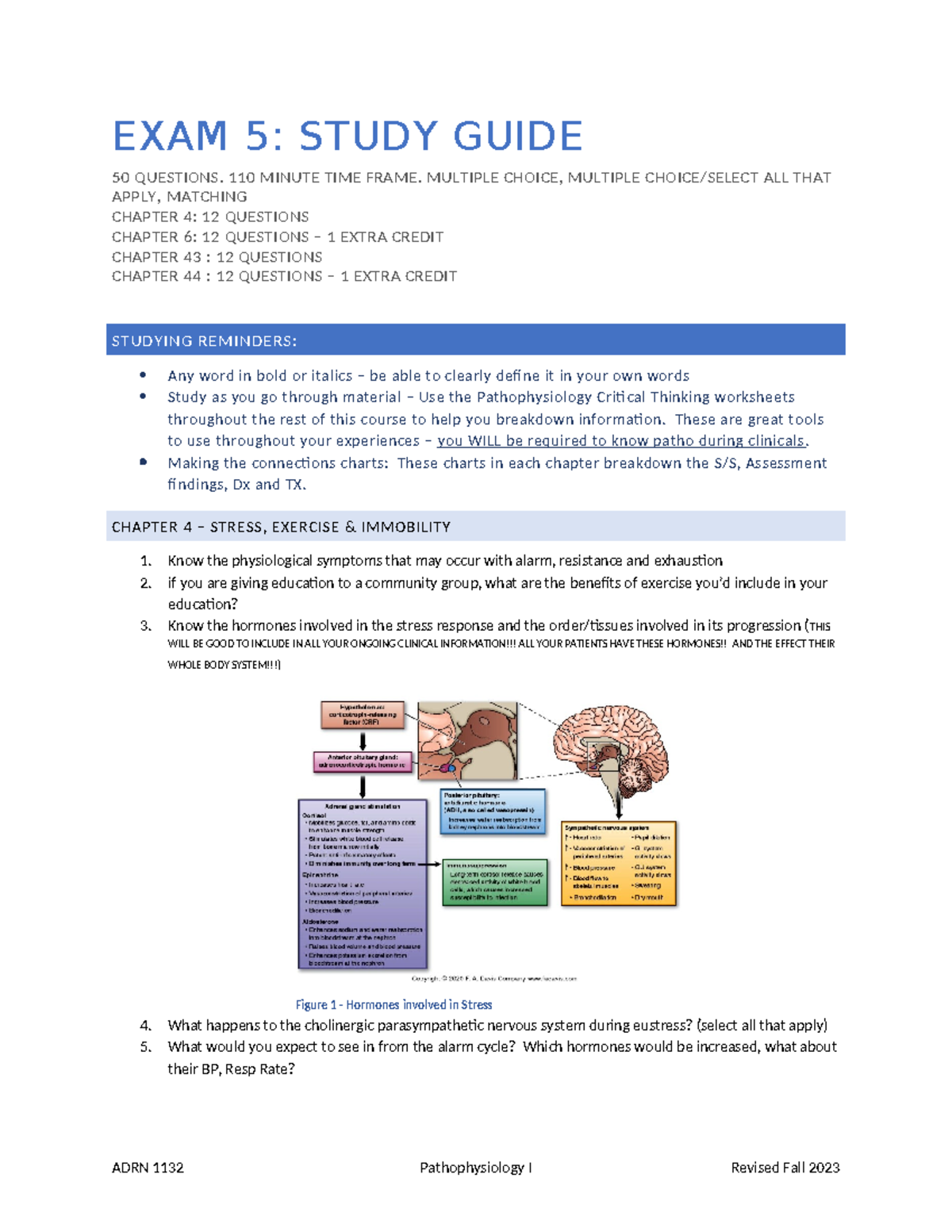 Exam 5 - Chapters 4 6 43 & 44 Study Guide - EXAM 5: STUDY GUIDE 50 ...