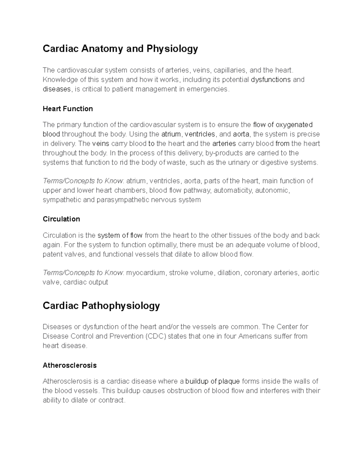 Cardiac Anatomy & Physiology: Key Concepts for MED 101 Final Exam - Studocu