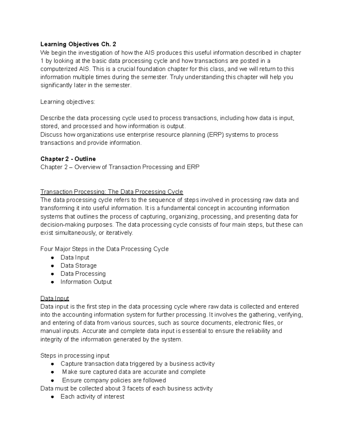 Chapter 2 - Learning Objectives: Transaction Processing & ERP Systems ...