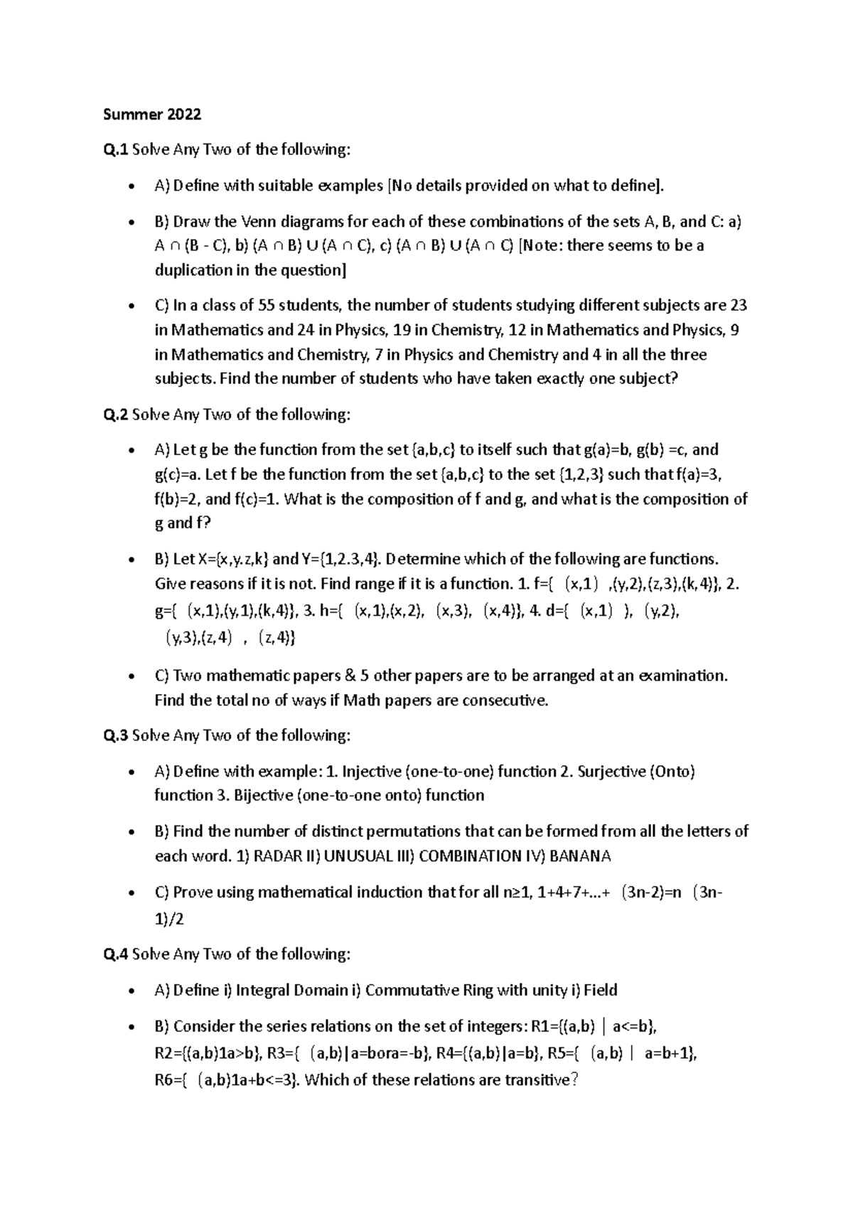 Summer 2022 & 2023 Mathematics Exam Questions and Solutions - Studocu