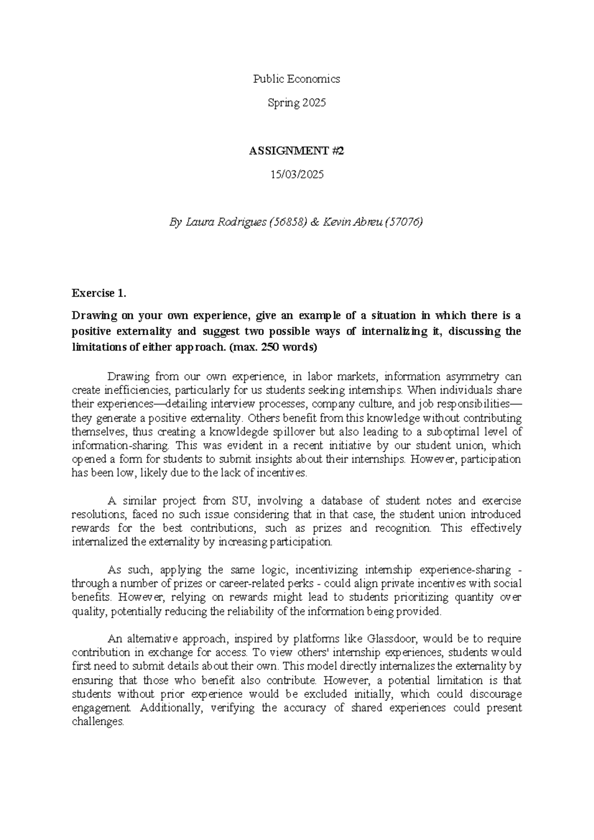 Public Ec. Assignment 2 - Public Economics Spring 2025 ASSIGNMENT 15/03 ...
