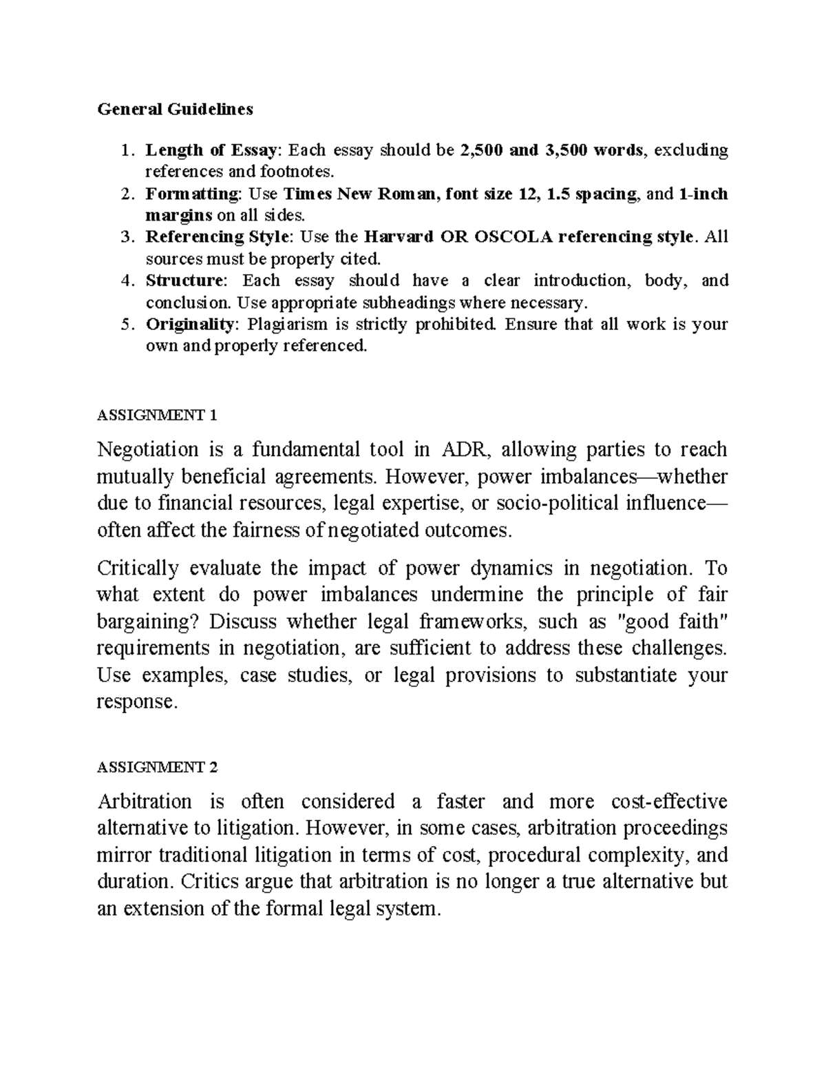 ADR Assignment Guidelines: Essay Structure & Power Dynamics Evaluation ...