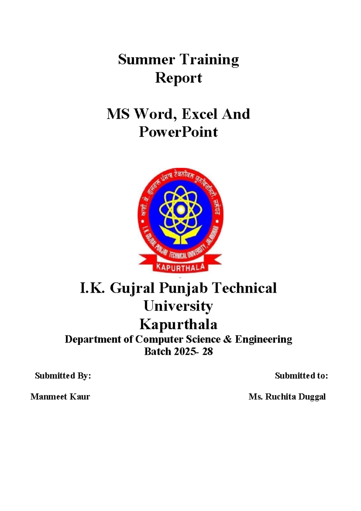 Summer Training Report on MS Office Tools (Word, Excel, PowerPoint ...