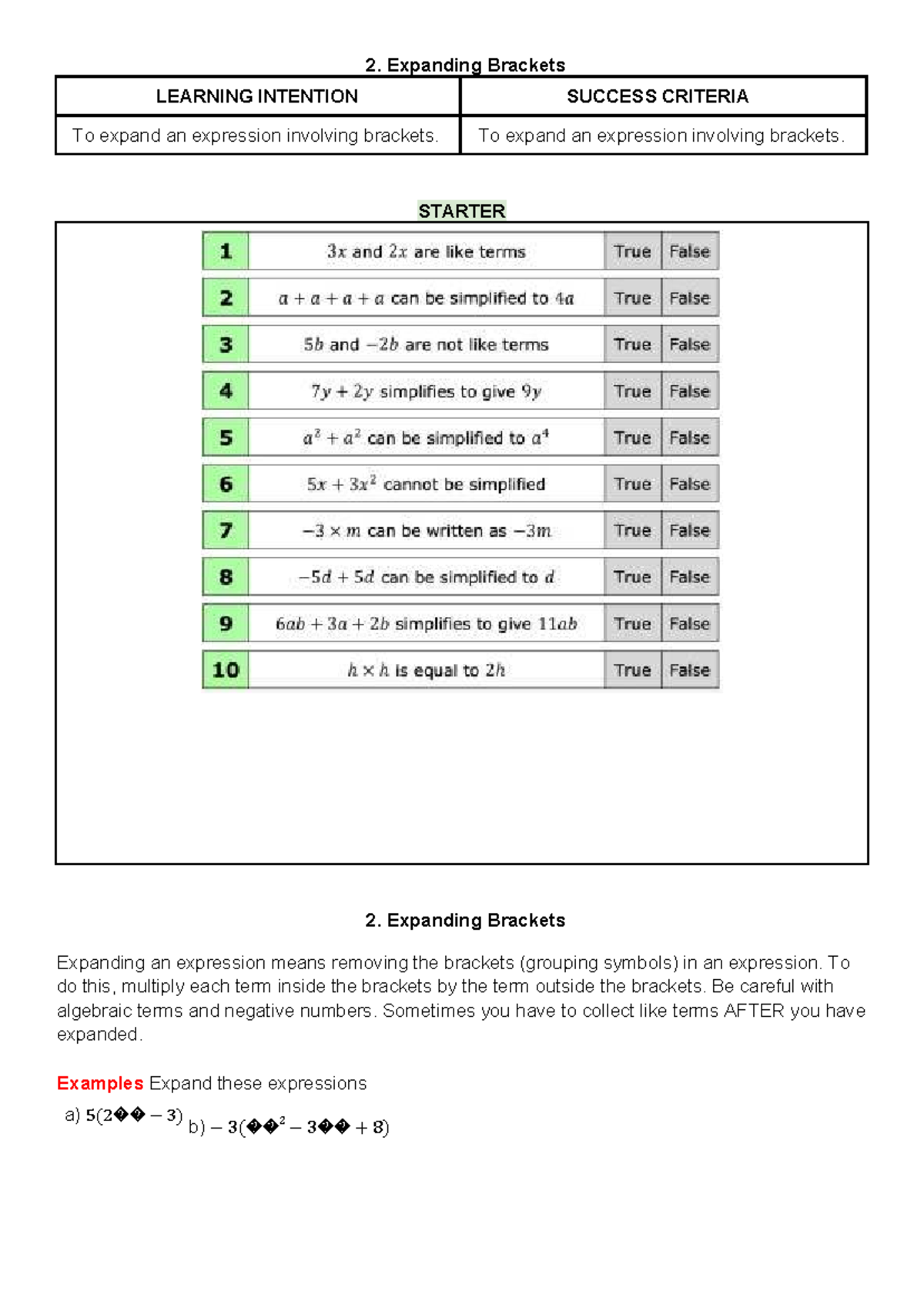 2. Expanding Brackets - Lesson Notes for Maths 101 - Studocu