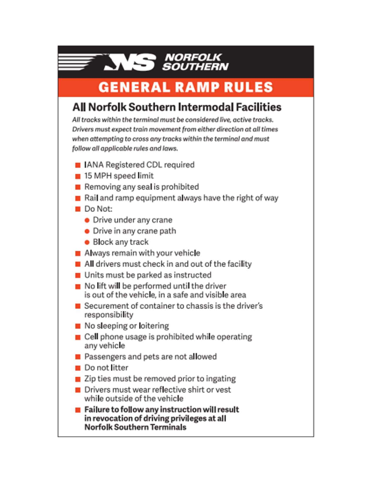 NS Terminal Rules: Norfolk Southern General Ramp Guidelines - Studocu
