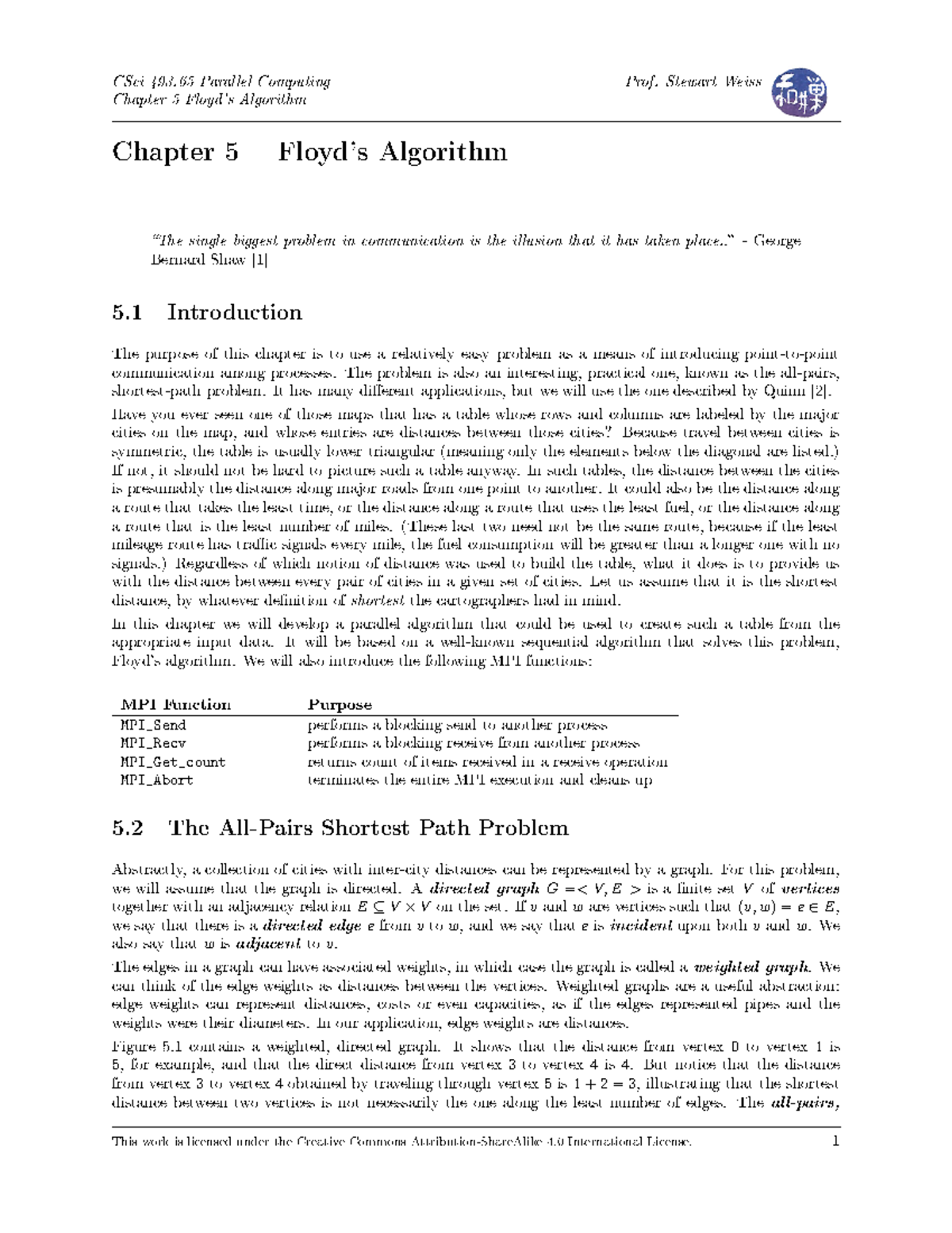 Chapter 05 - parallel processing performance - Chapter 5 Floyd's ...