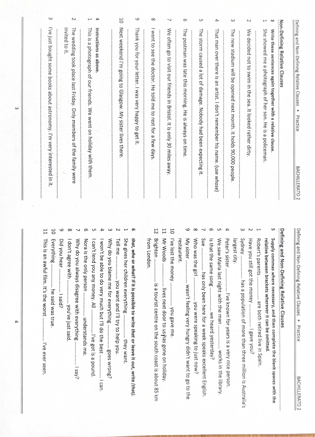Defining and Non-Defining Relative Clauses Practice BACHILLERATO 2 ...