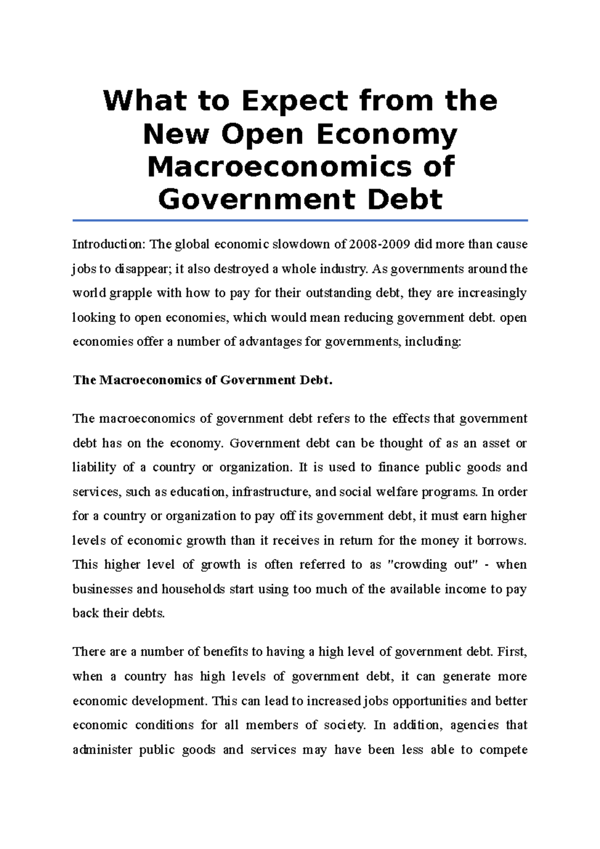 What to Expect from the New Open Economy Macroeconomics of Government ...