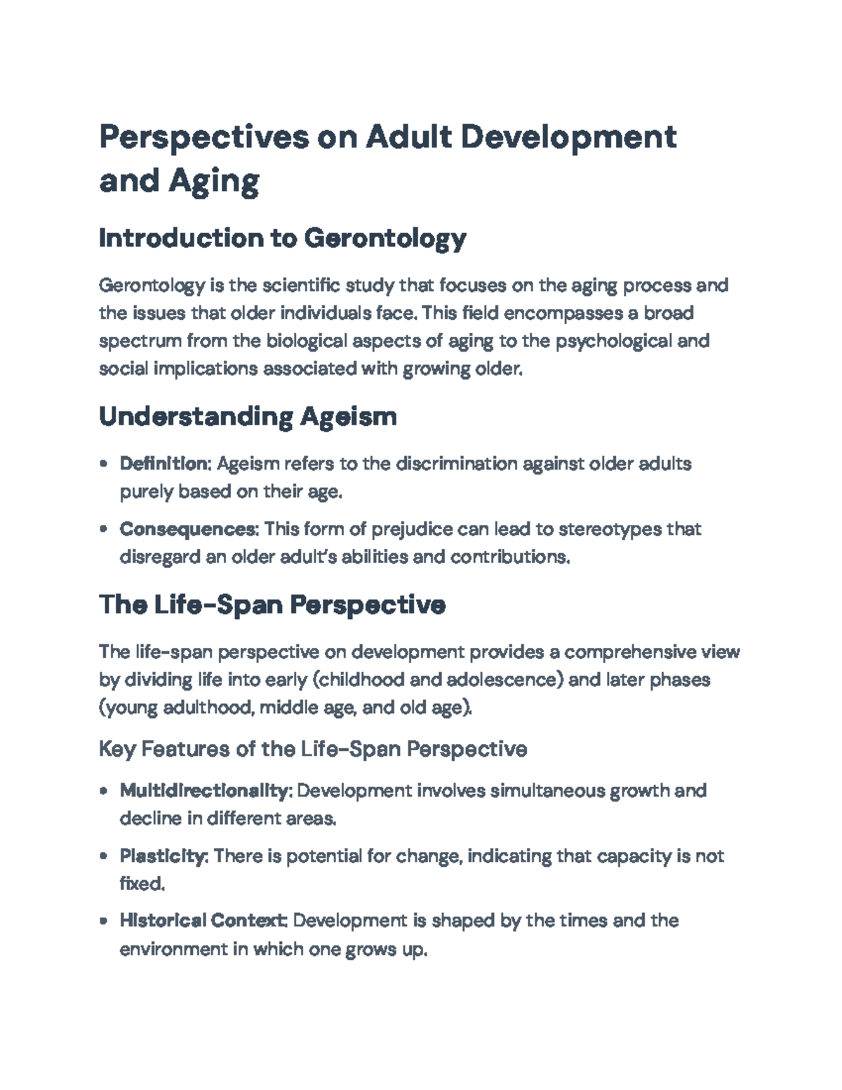 Perspectives on Adult Development and Aging: Key Concepts in ...