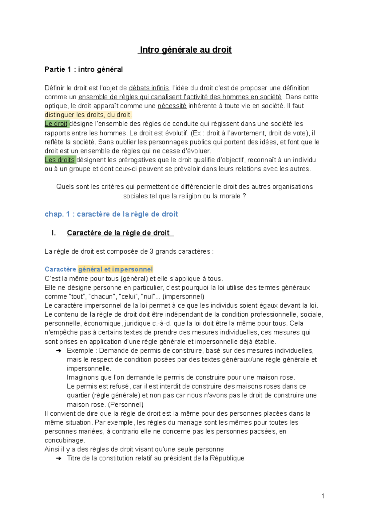 Intro générale au droit - Intro générale au droit Partie 1 : intro ...