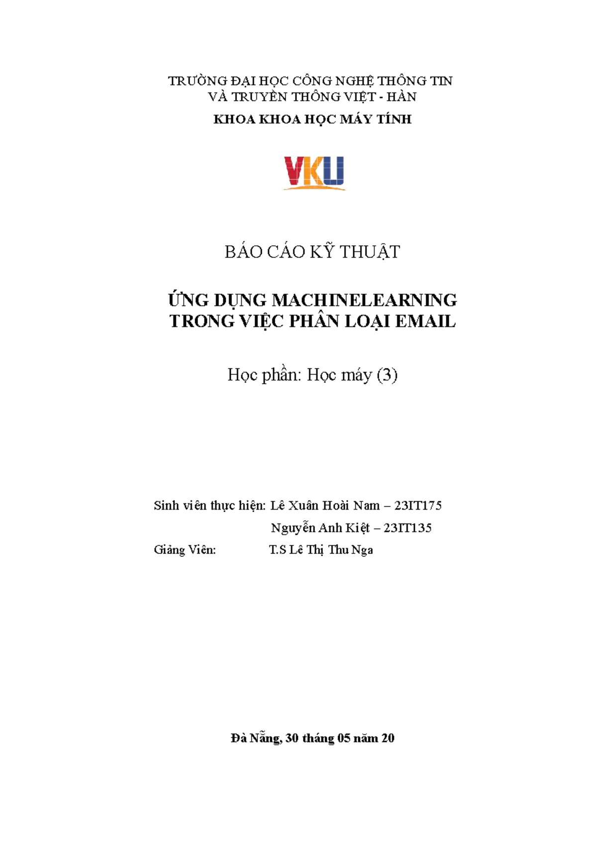 Báo Cáo Kỹ Thuật Ứng Dụng Machine Learning Trong Phân Loại Email - Học ...