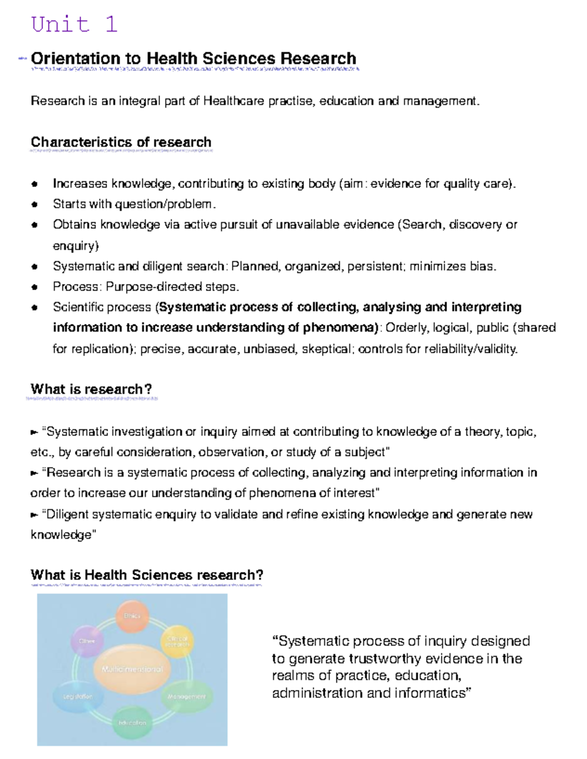 Unit 1: Introduction to Health Sciences Research - Studocu