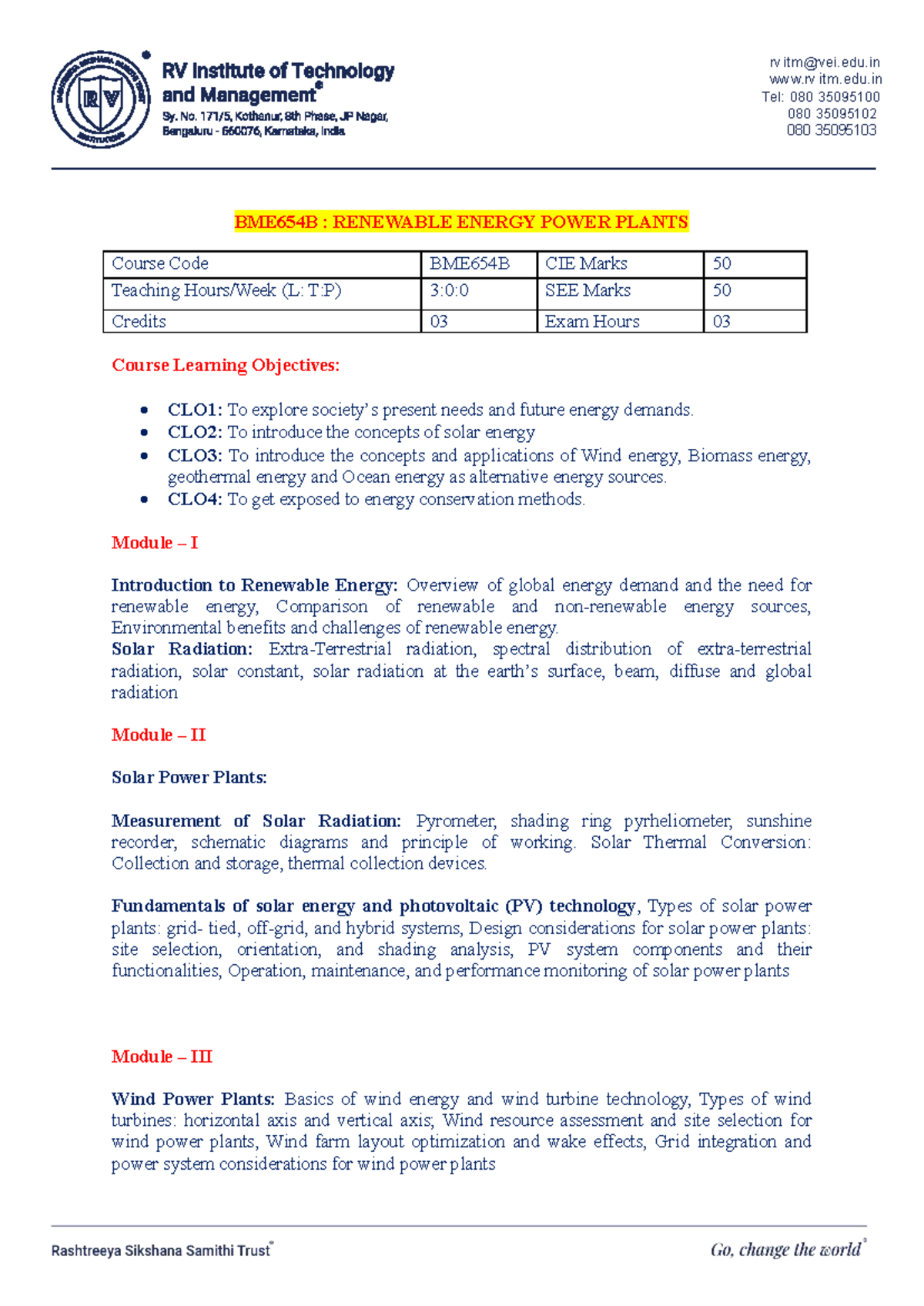 BME654B: Syllabus for Renewable Energy Power Plants Course - Studocu