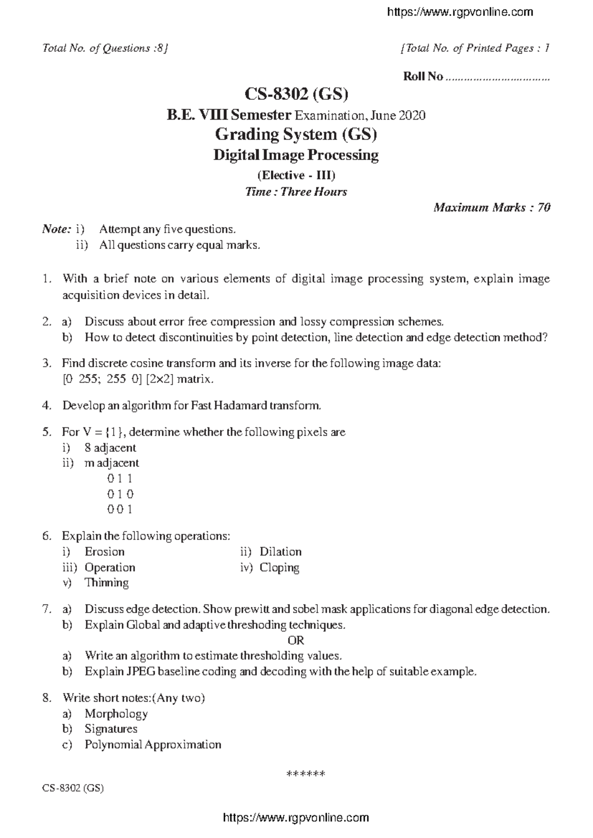 Image Processing 2 - dfasdf - CS-8302 (GS) Total No. of Questions :8 ...