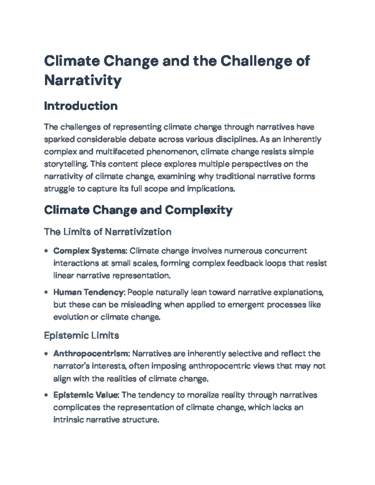 Understanding Climate Change Narrativity: Insights & Challenges - Studocu