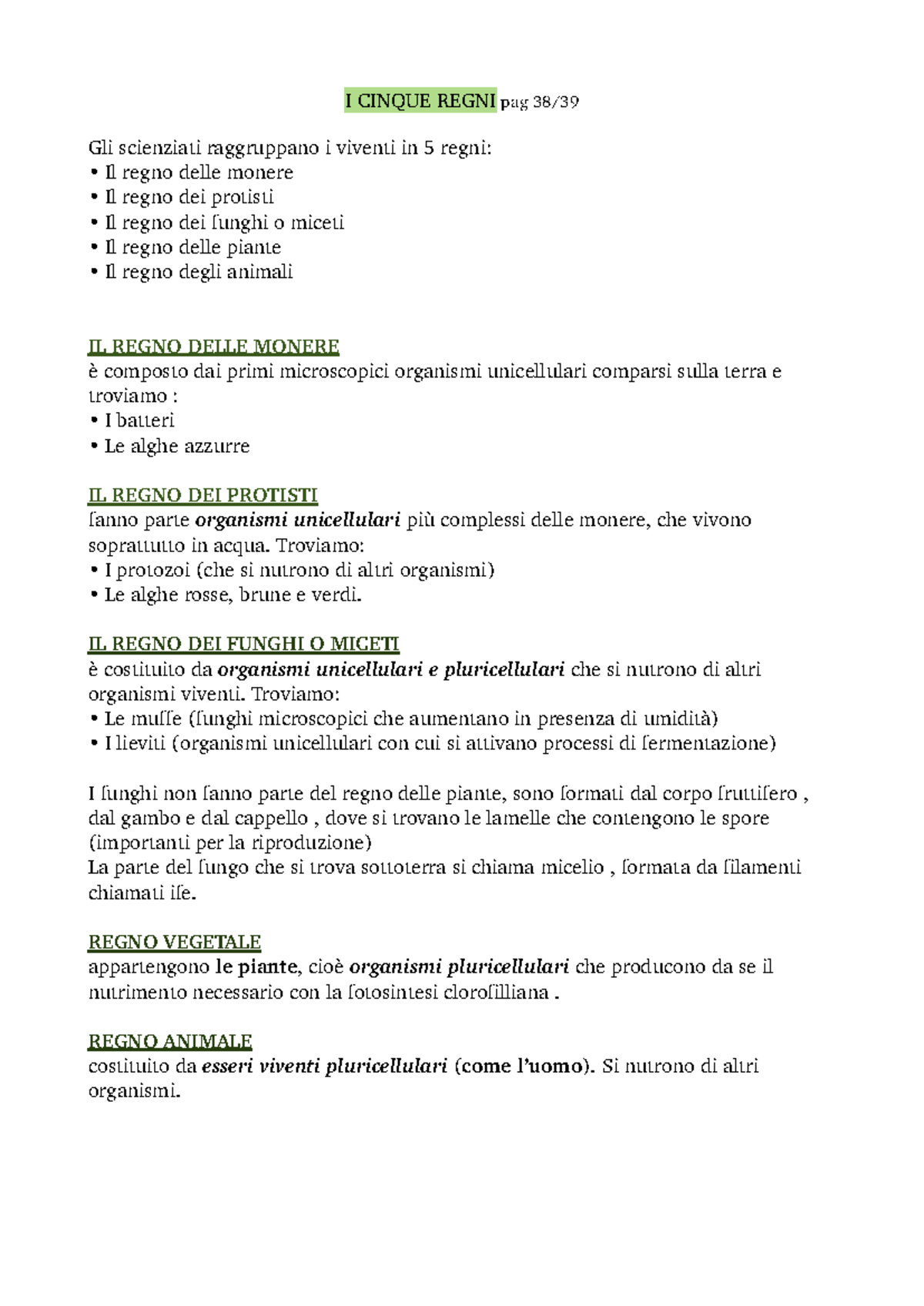 I CINQUE REGNI: Classificazione degli Organismi Viventi - Studocu