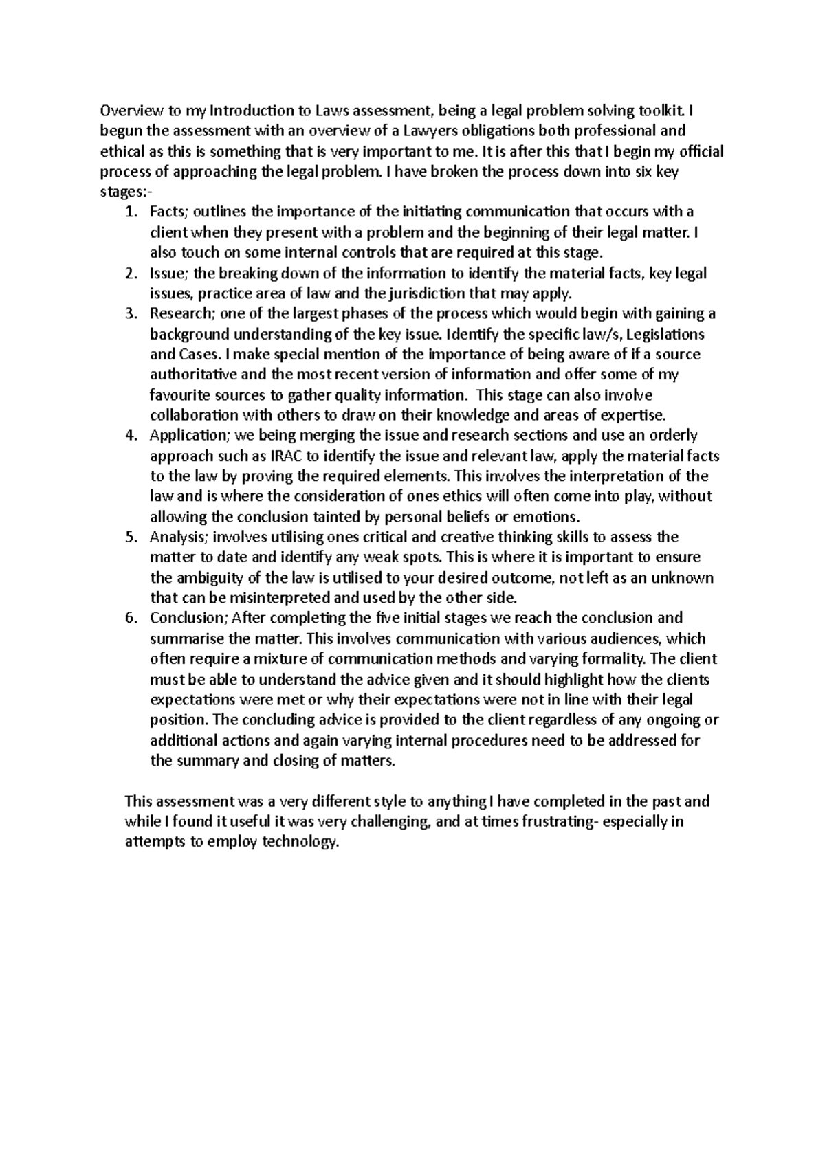 Legal Problem-Solving Toolkit: Written Review for Video Assessment ...