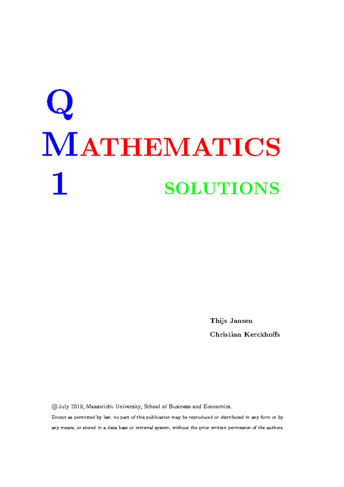 Solutions to In-Chapter Exercises for QM1 Mathematics - Studeersnel