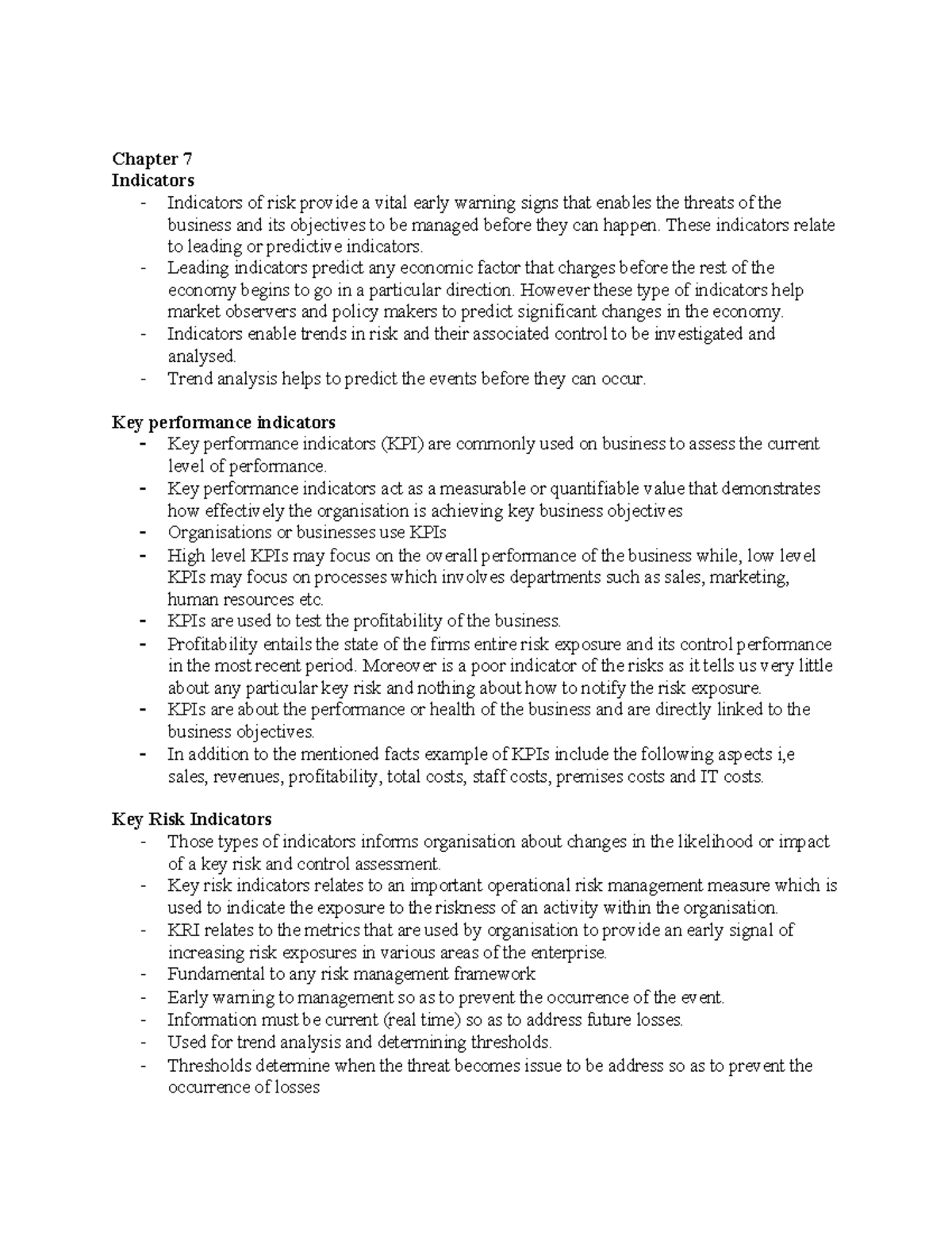 RSK 4801 Chapter 7: Understanding Risk Indicators and Controls - Studocu