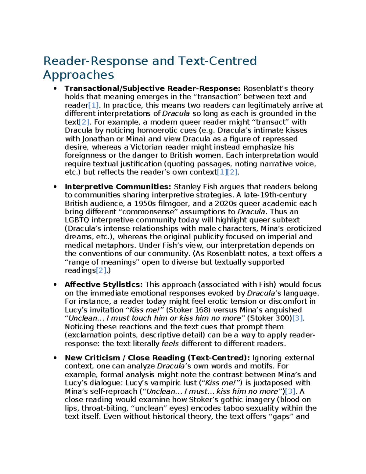 Reader-Response & Text-Centered Approaches to Dracula Analysis - Studocu