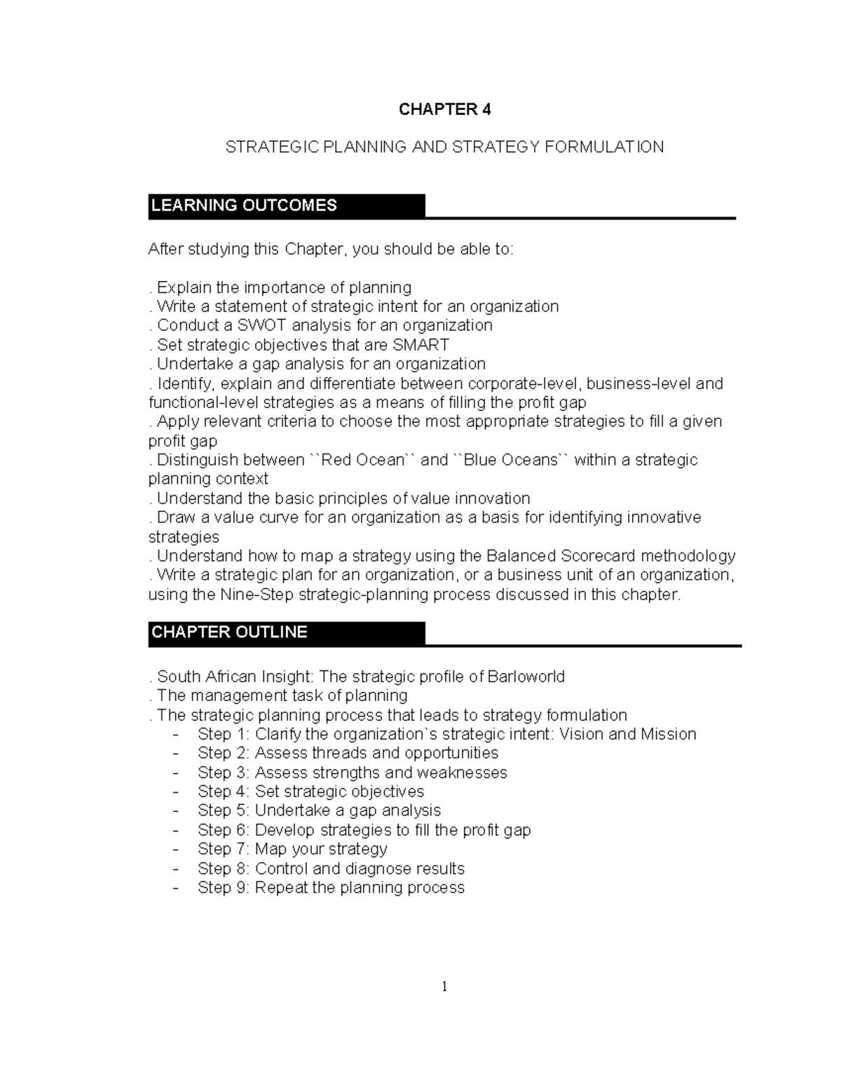 CBMD022 Strategic Planning - Insights from Chapter 4 - Studocu