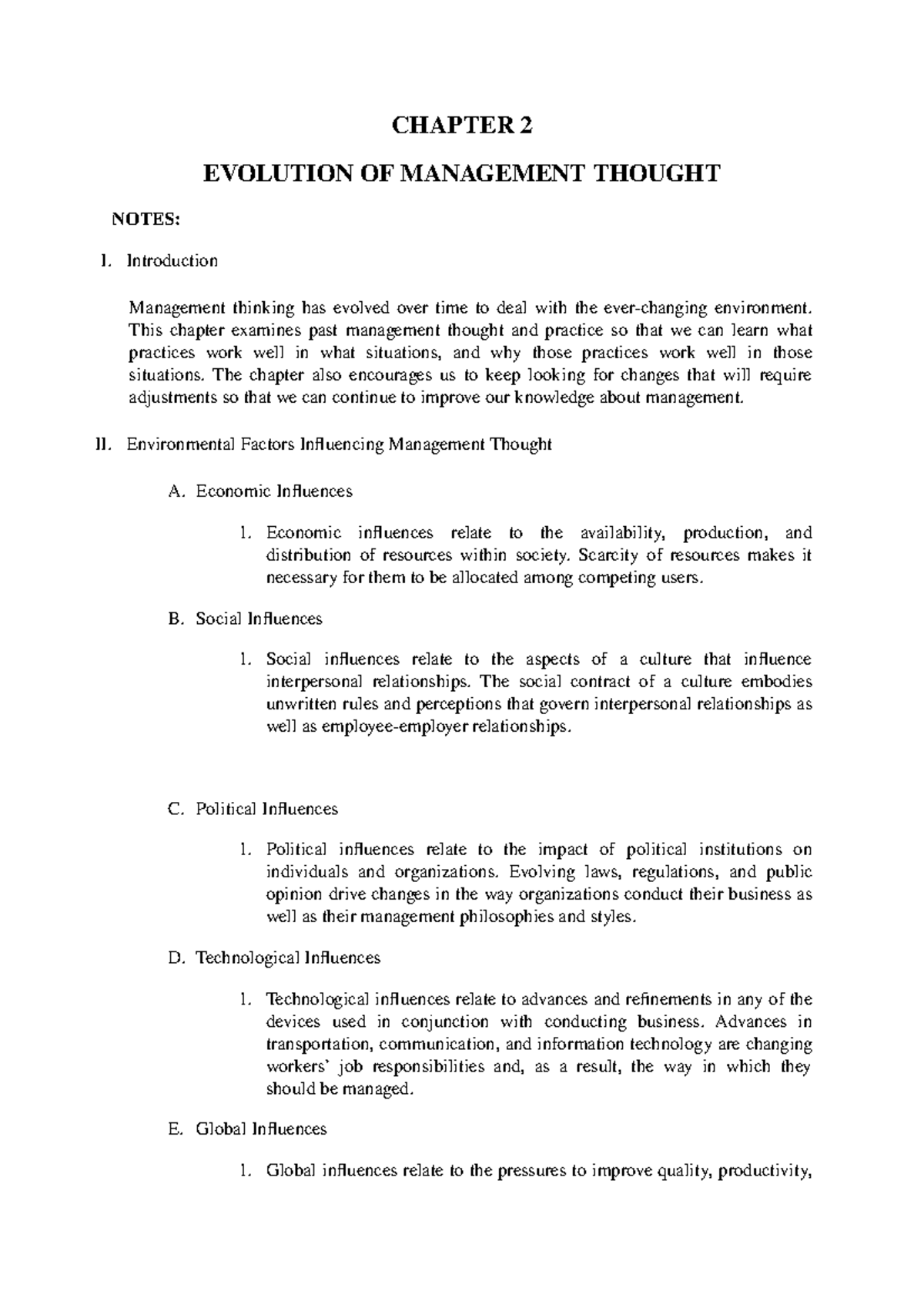 Chapter 2 - Evolution of Management Thought Summary for Students - Studocu