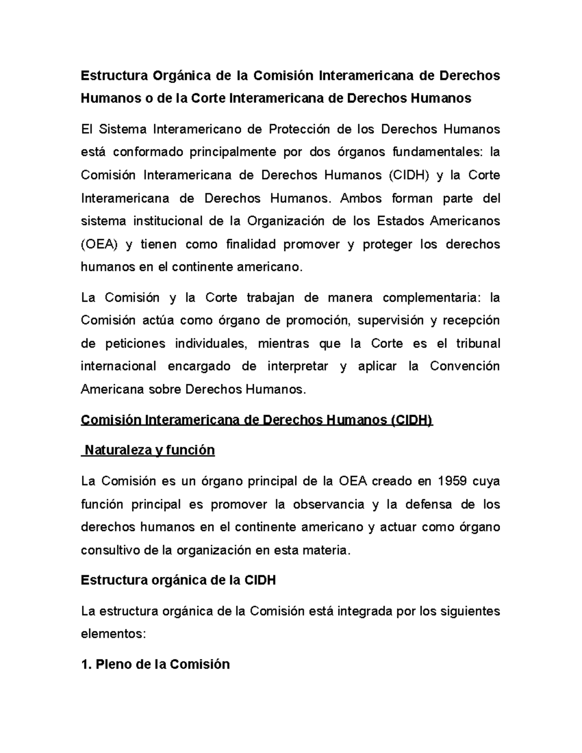 Estructura Orgánica de la CIDH y Corte IDH - Notas de Estudio - Studocu