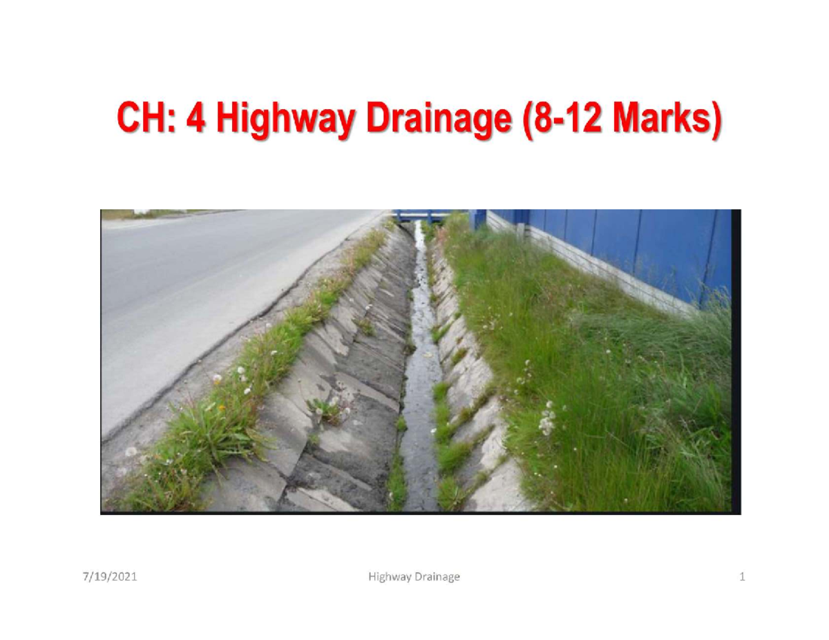 CH: 4 Highway Drainage - Importance, Systems, and Requirements - Studocu