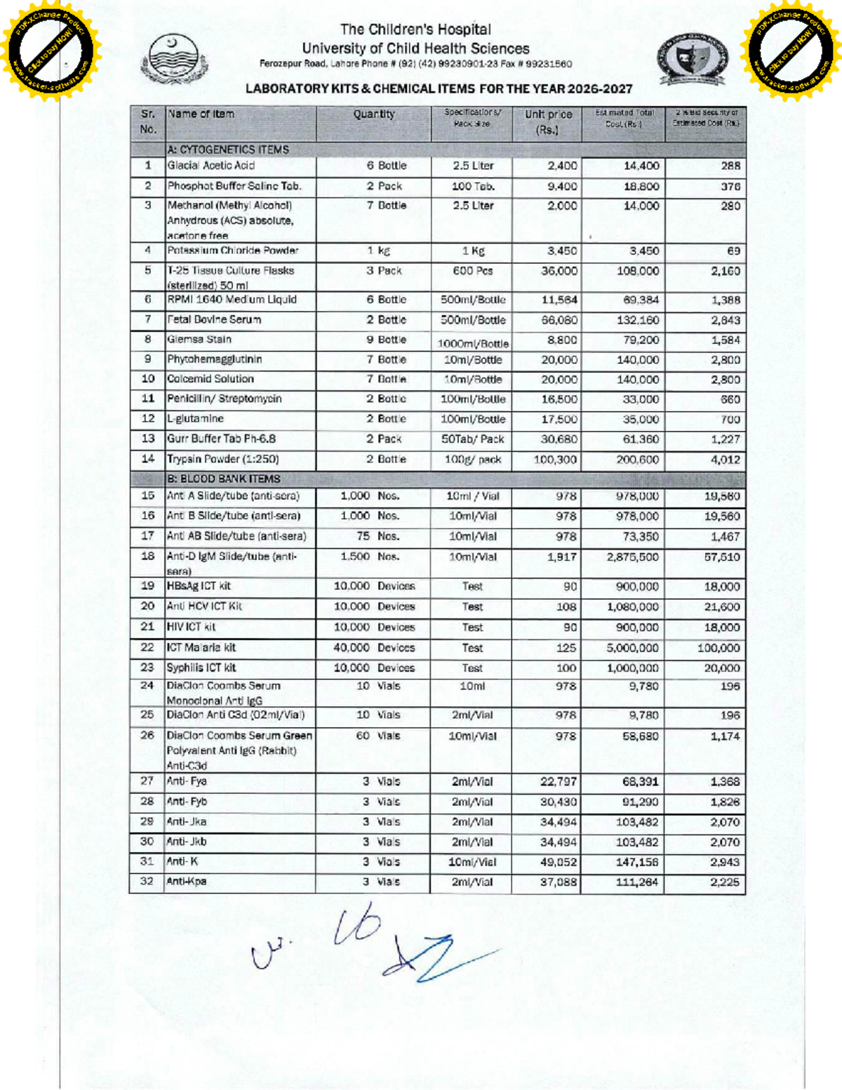 Lab Kit Tender List - Course Code: FWF 2023 - Studocu