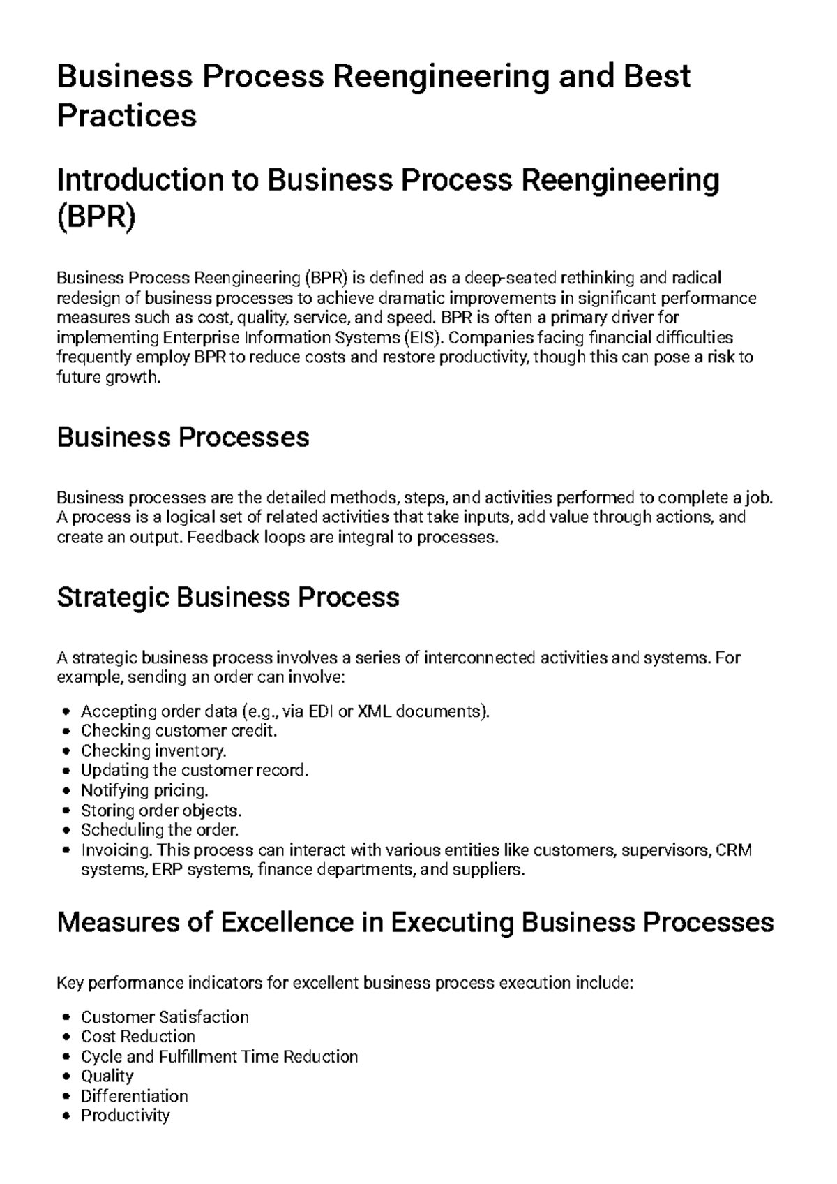 Business Process Reengineering (BPR) Overview and Best Practices - Studocu