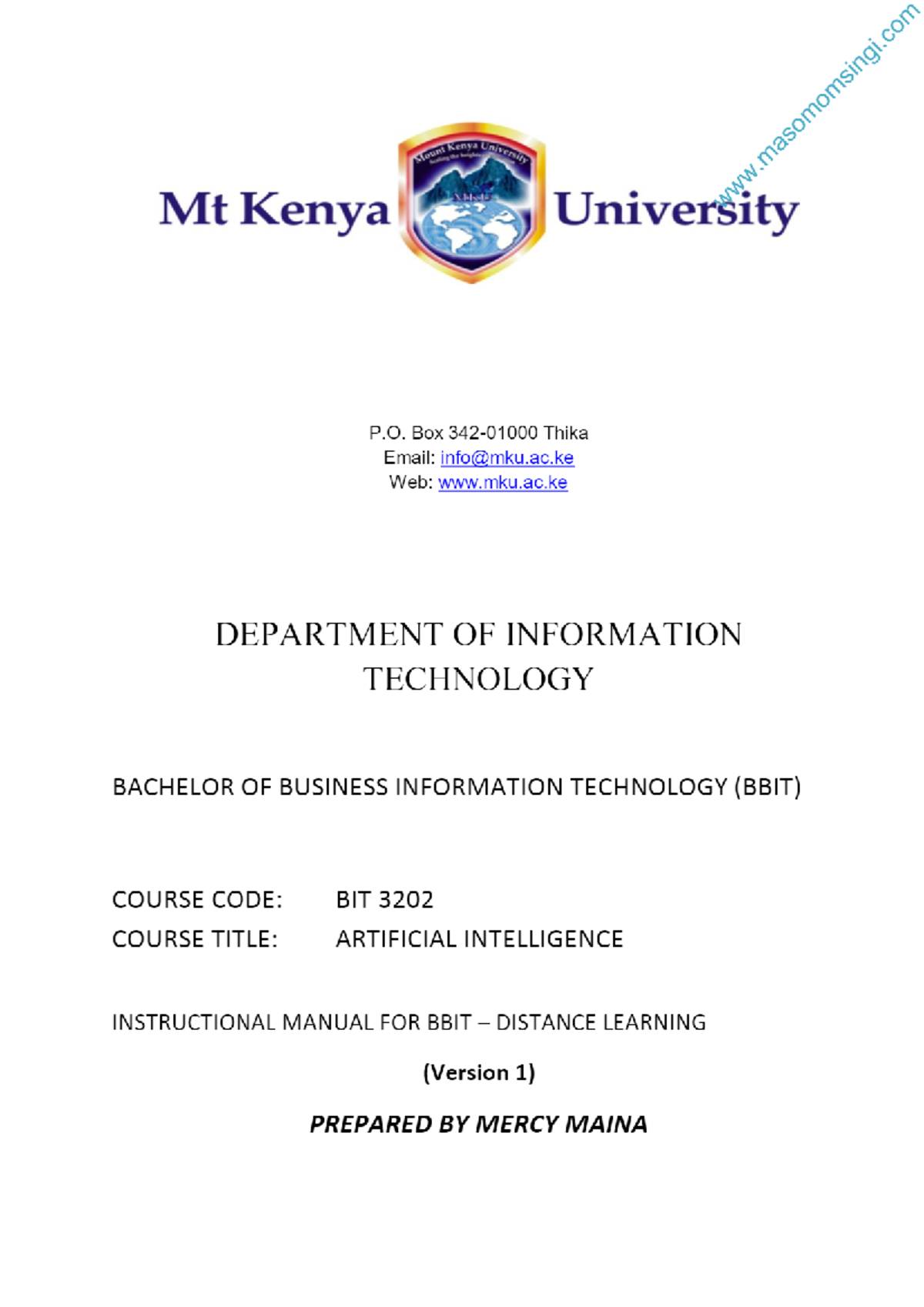 BBIT MKU – Artificial Intelligence Study Notes – Masomo Msingi - Studocu