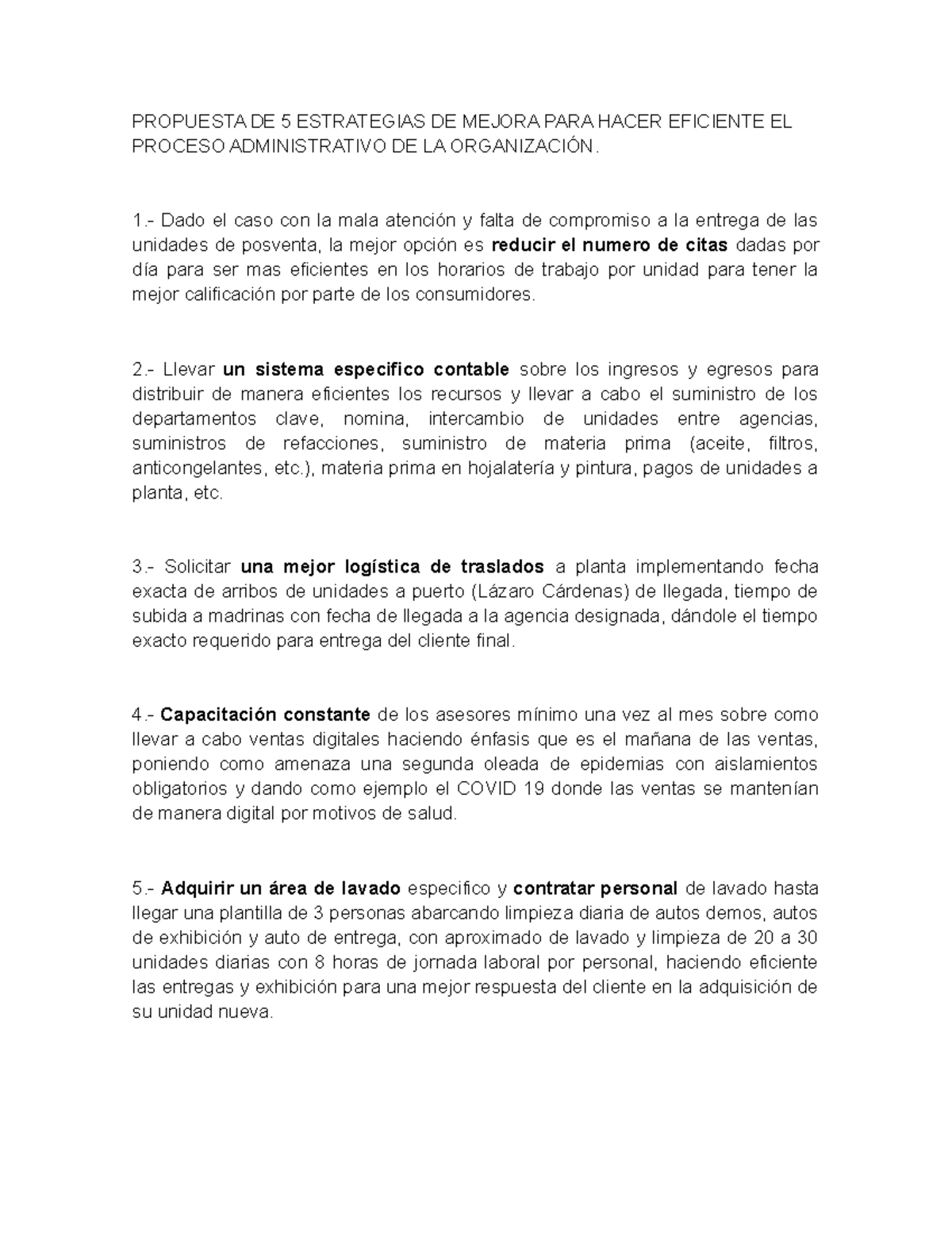 Propuestas Estratégicas para Mejorar el Proceso Administrativo - Studocu