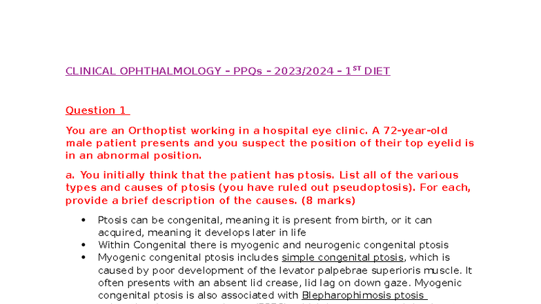 CO PPQs - Clinical Ophthalmology Past Paper Questions and Answers - Studocu