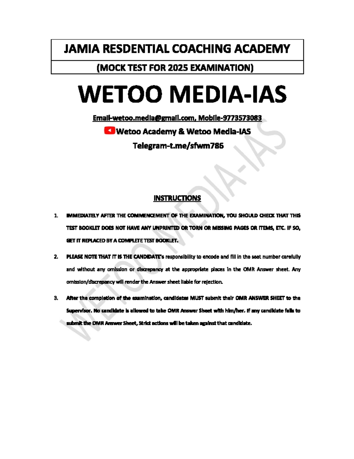 Jamia RCA Final Mock Test 2025: Comprehensive Answer Key - Studocu