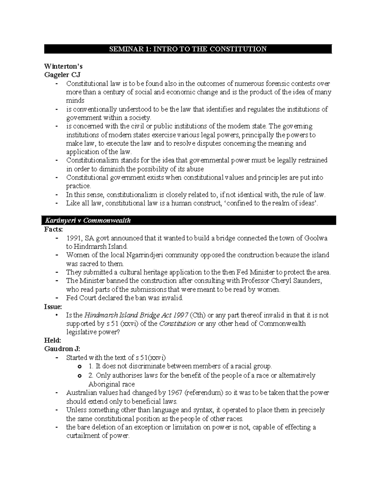 Constitutional Law Seminar Notes (LAWS301) - Focus on Interpretation ...