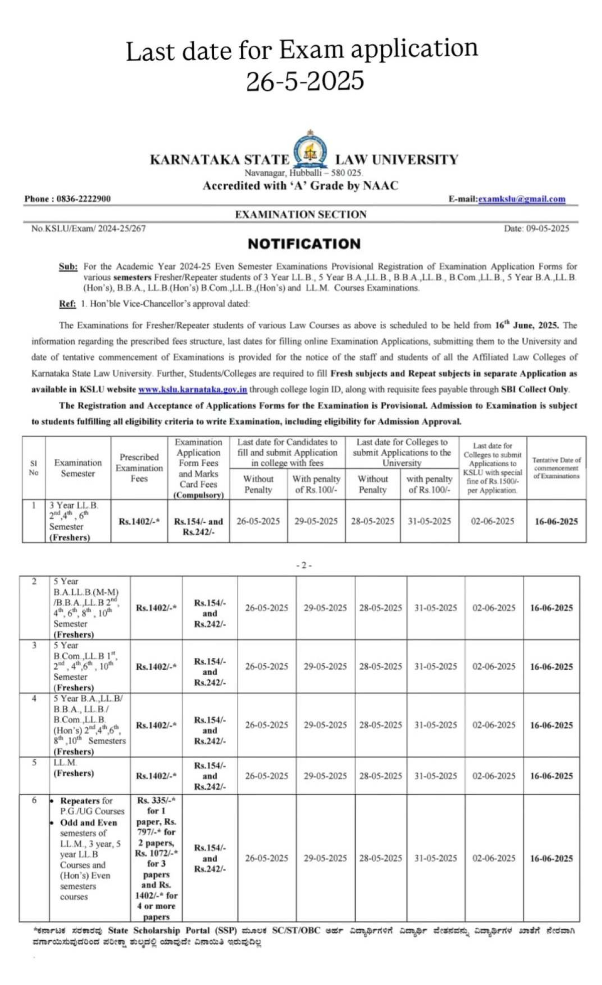 6th Sem Exam Application Notification for KSLU Law Courses - Studocu