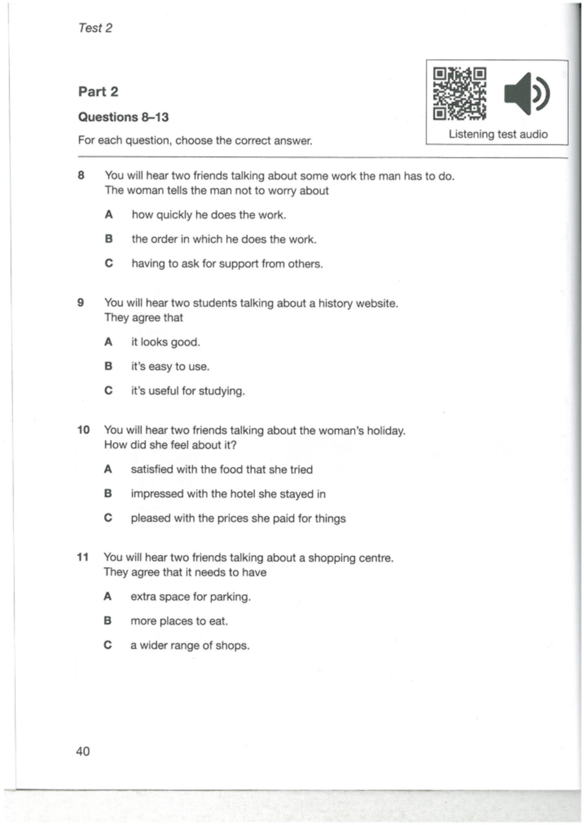 Test 2 Listening B1: Questions and Answers for Audio Clips - Studocu