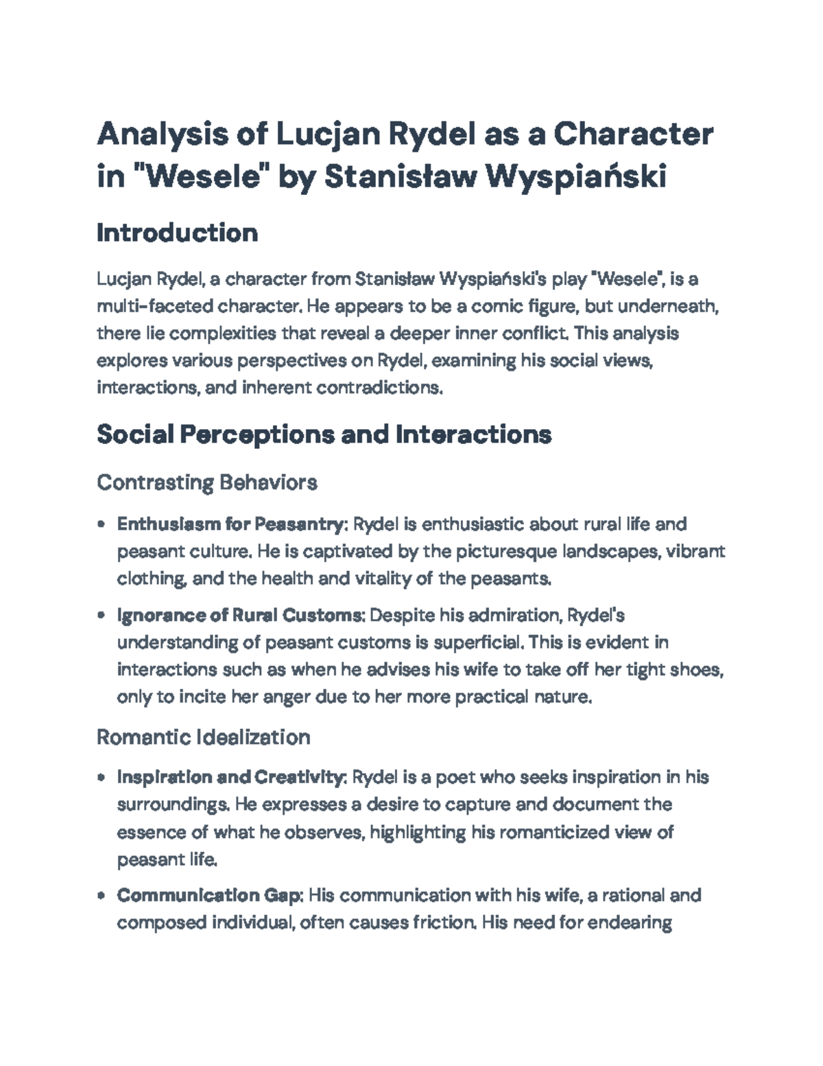 Analysis of Lucjan Rydel in 