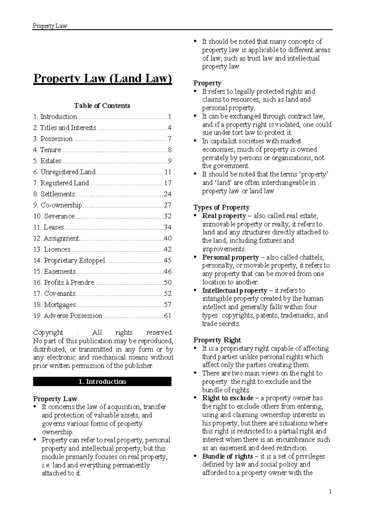 Property Law (Land Law) Comprehensive Study Notes - Studocu