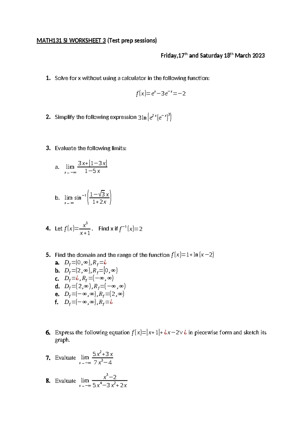 MATH131 SI Worksheet 3 - practice - MATH131 SI WORKSHEET 3 (Test prep ...