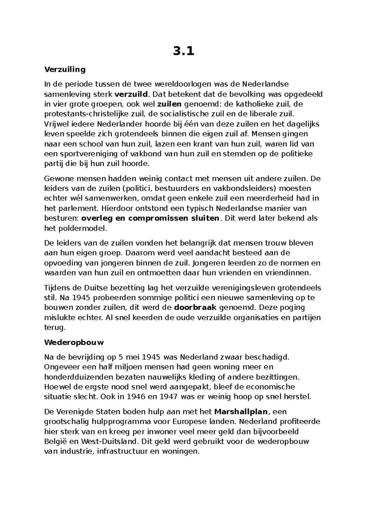 GS SV P2 - De Verzuiling en Wederopbouw in Nederland - Studeersnel