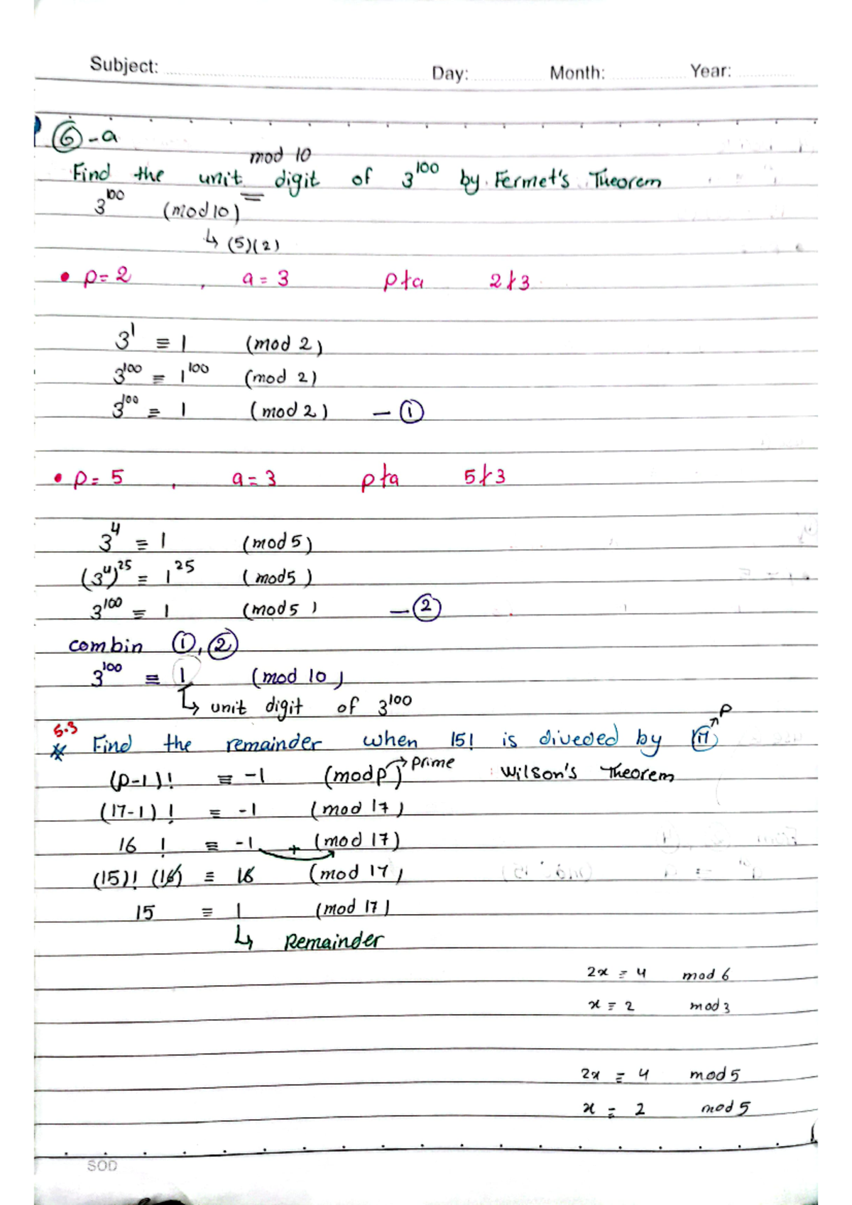 Unit of 6.1 and 6.2 - Subject: Day: Month: Year: 6 mod 10 Find the unit ...