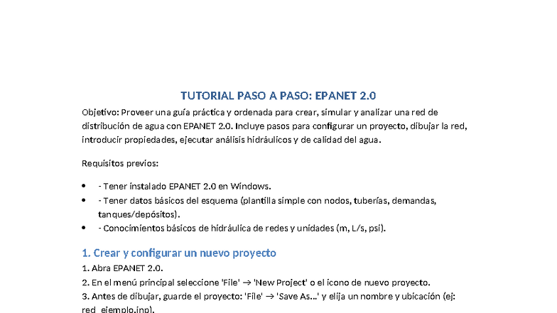 Tutorial Completo EPANET 2.0: Guía Práctica y Paso a Paso - Studocu