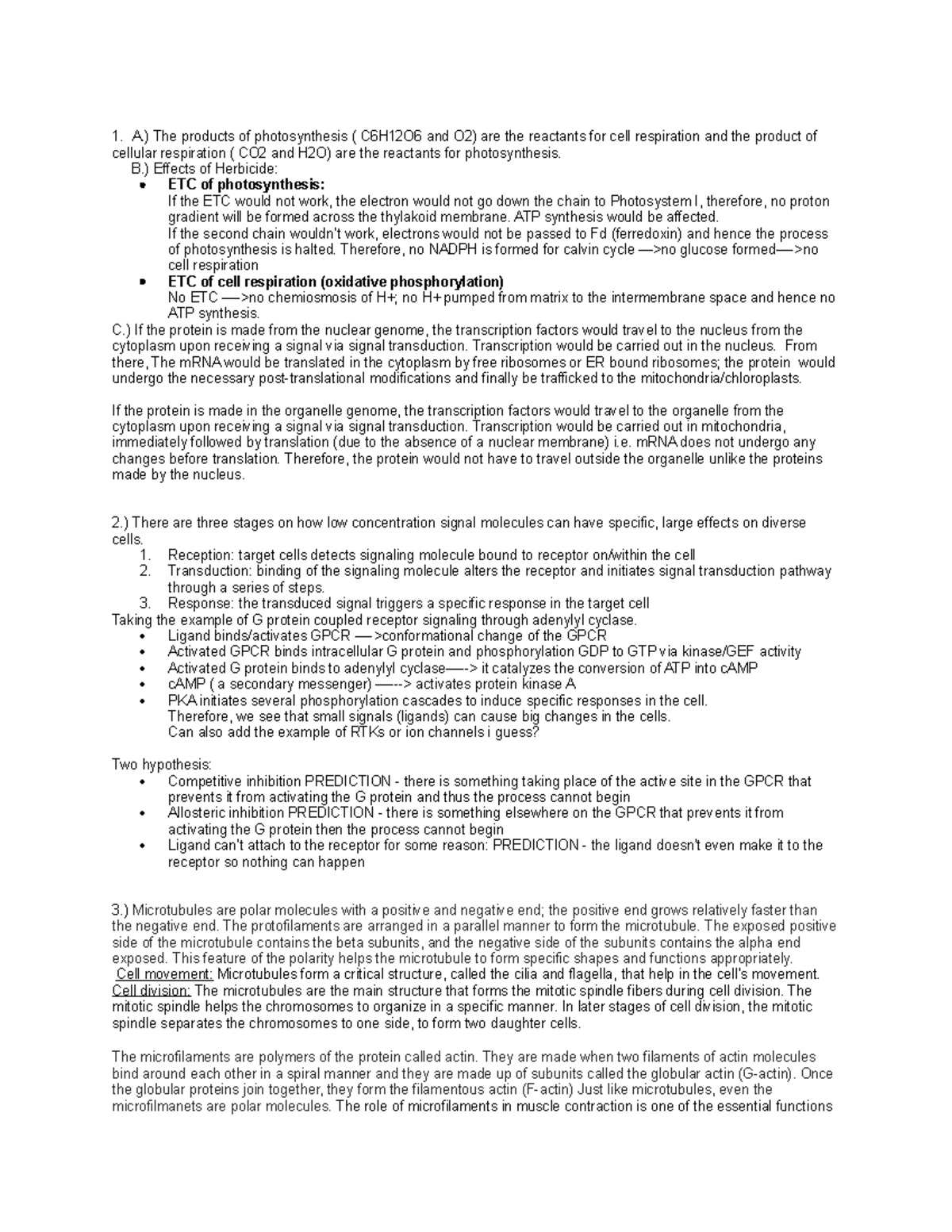 BI 220 Final Exam Essay Notes on Cellular Processes and Structures ...