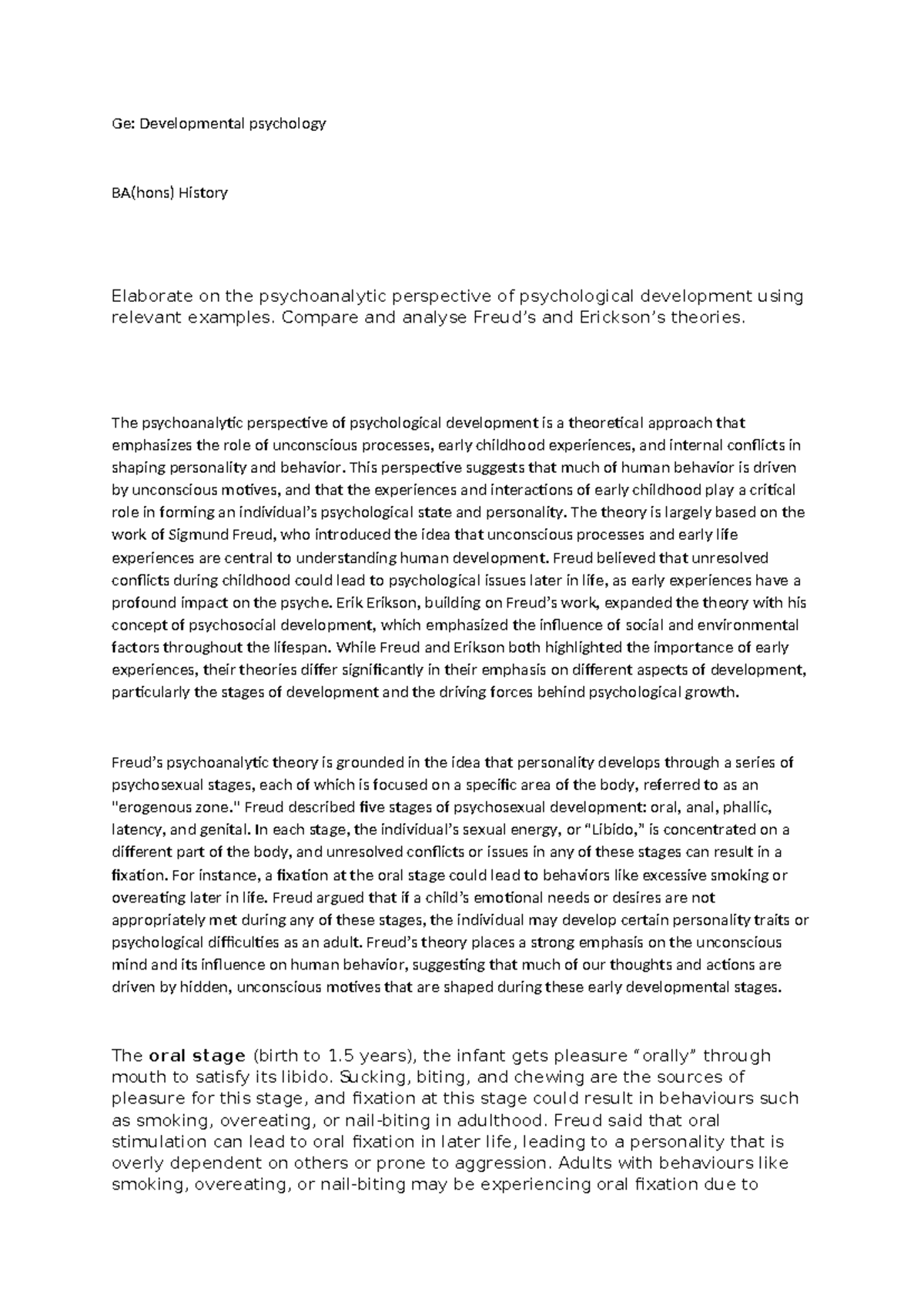 Ge assignment - general elective course - Ge: Developmental psychology ...