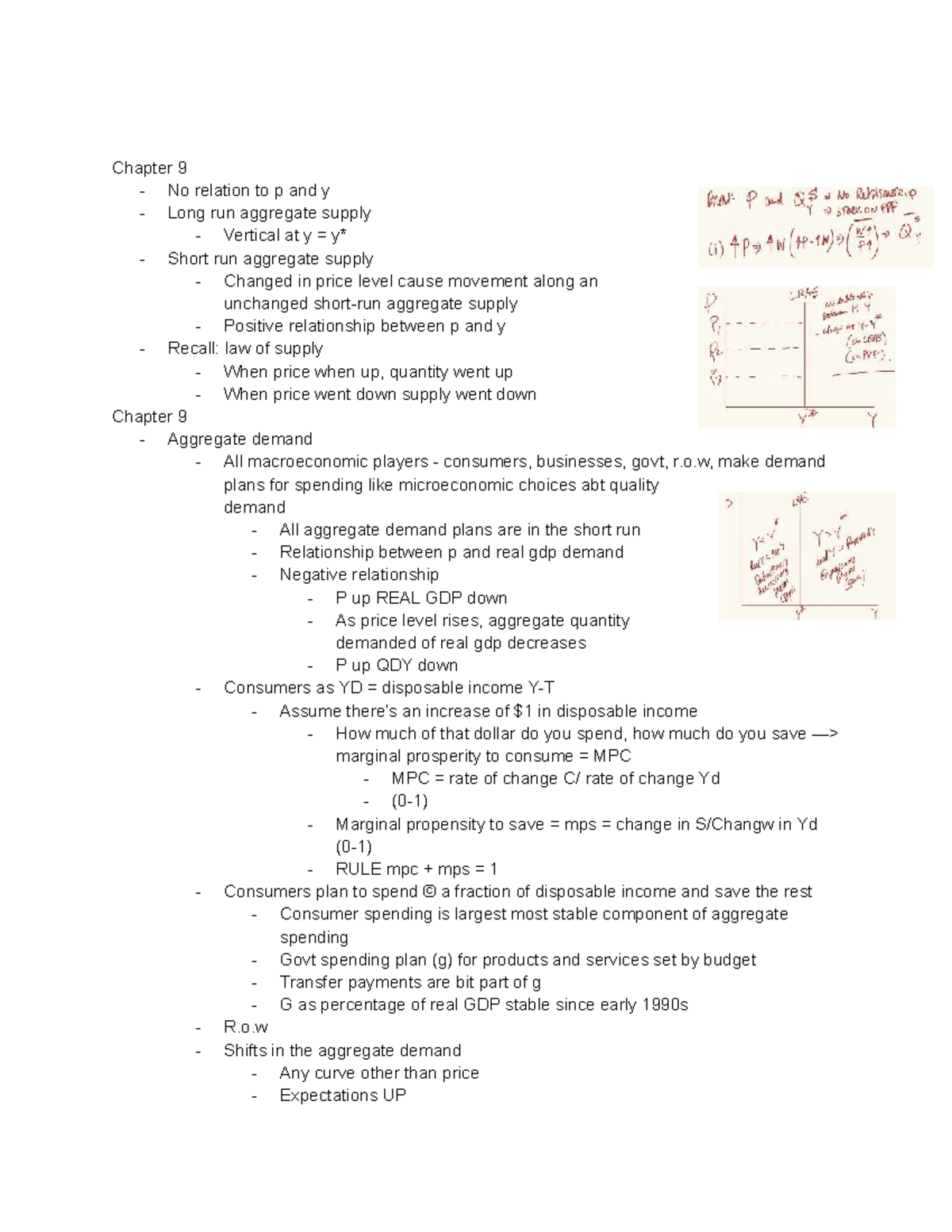 Chap 9 Macro Econ - Lecture Notes on Aggregate Supply & Demand - Studocu